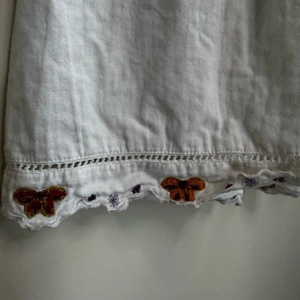 Free People White Mini Dress with Floral Embroidery Medium